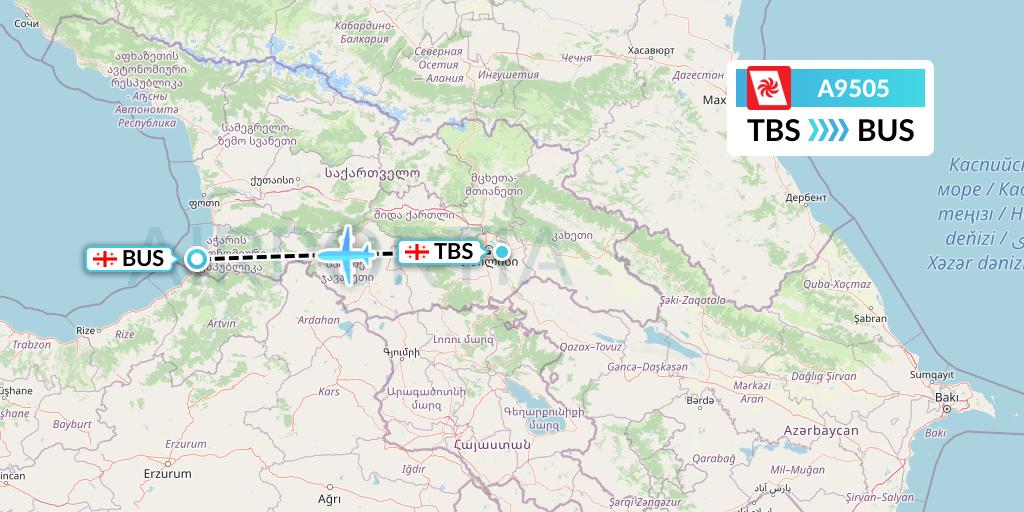 A9505 Georgian Airways Flight Map: Tbilisi to Batumi