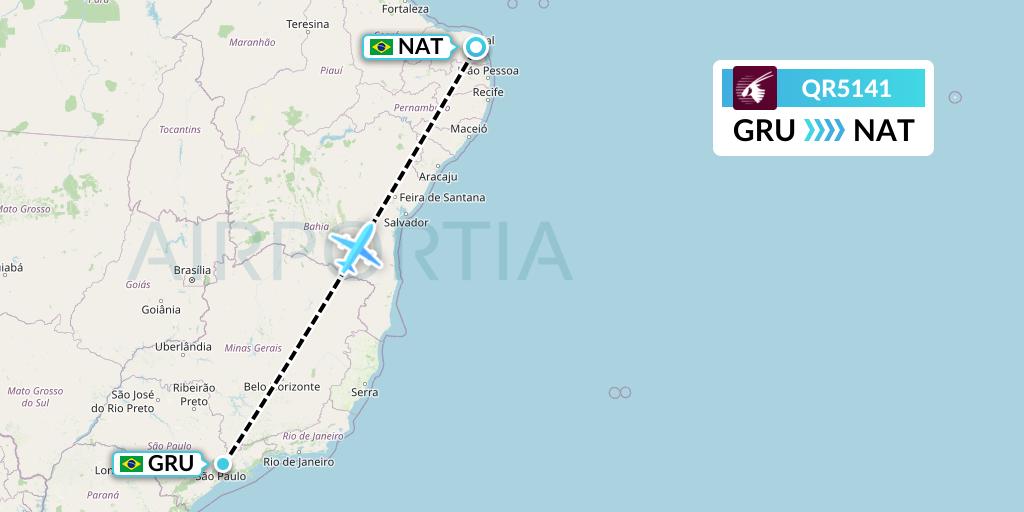 QR5141 Qatar Airways Flight Map: Sao Paulo to Natal
