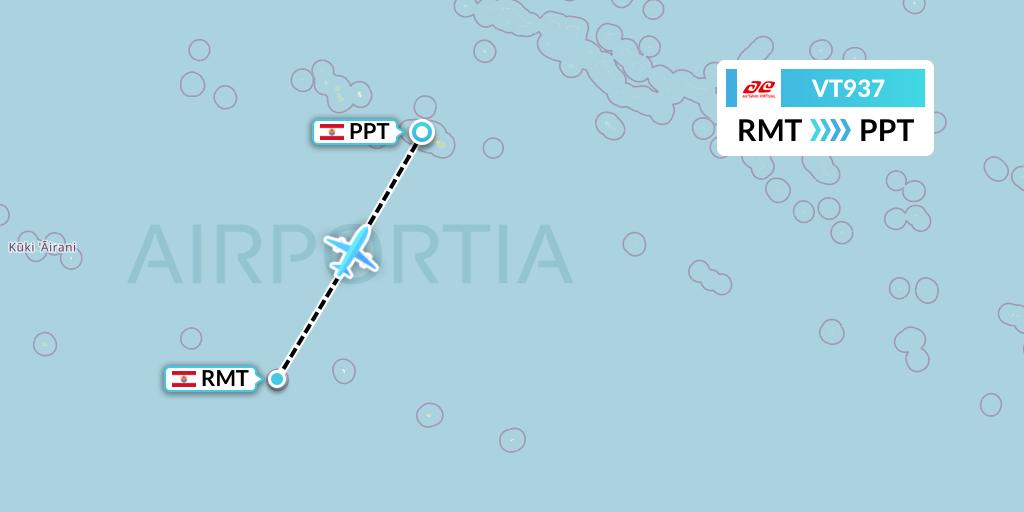 VT937 Air Tahiti Flight Map: Rimatara to Papeete