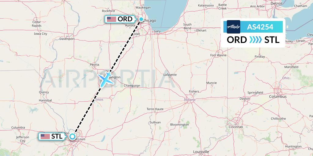 AS4254 Alaska Airlines Flight Map: Chicago to St. Louis