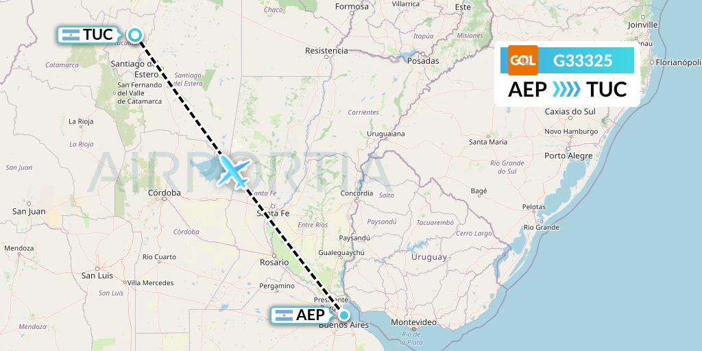 G33325 GOL Transportes Aeros Flight Map: Buenos Aires to Tucuman
