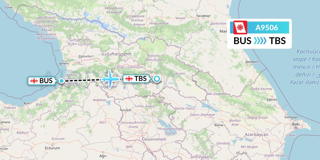 A9506 Georgian Airways Flight Map: Batumi to Tbilisi