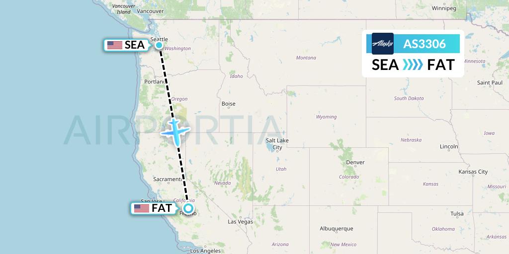 AS3306 Alaska Airlines Flight Map: Seattle to Fresno