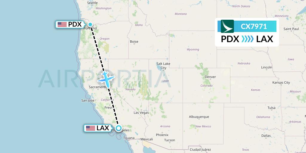 CX7971 Cathay Pacific Flight Map: Portland to Los Angeles