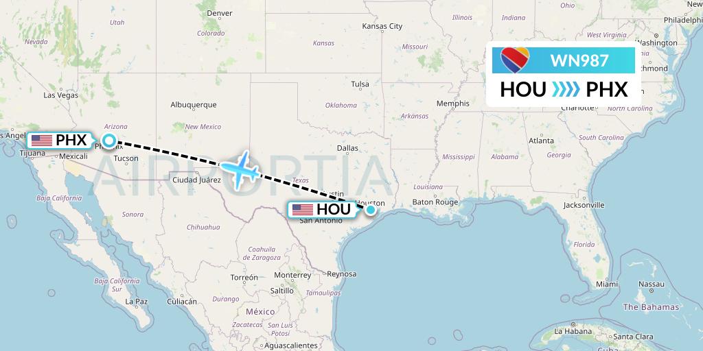 WN987 Southwest Airlines Flight Map: Houston to Phoenix