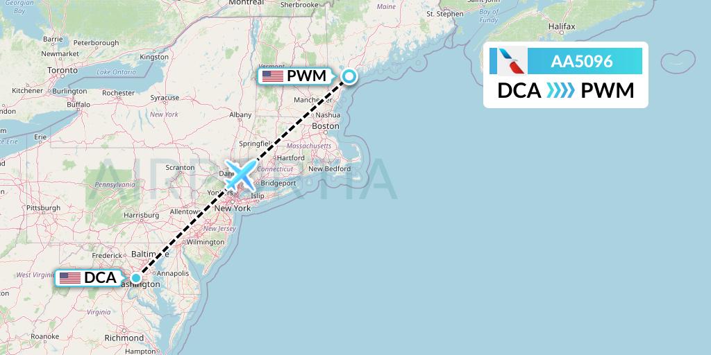 AA5096 American Airlines Flight Map: Washington to Portland