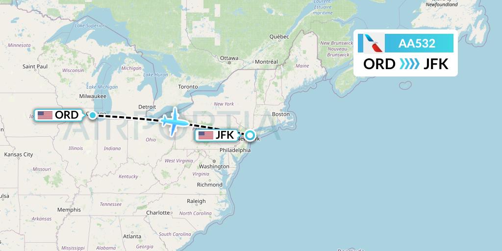 AA532 American Airlines Flight Map: Chicago to New York
