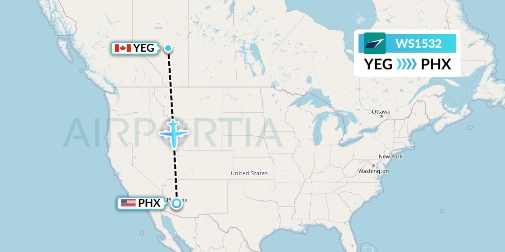 WS1532 WestJet Flight Map: Edmonton to Phoenix