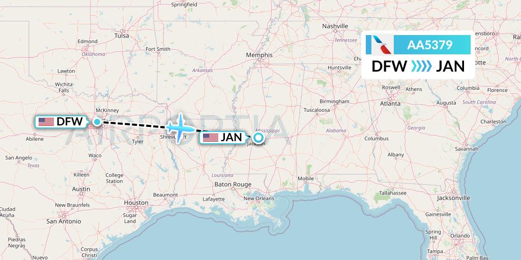 AA5379 American Airlines Flight Map: Dallas to Jackson