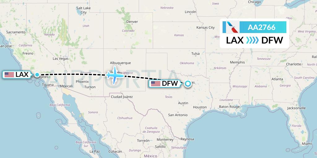 AA2766 American Airlines Flight Map: Los Angeles to Dallas