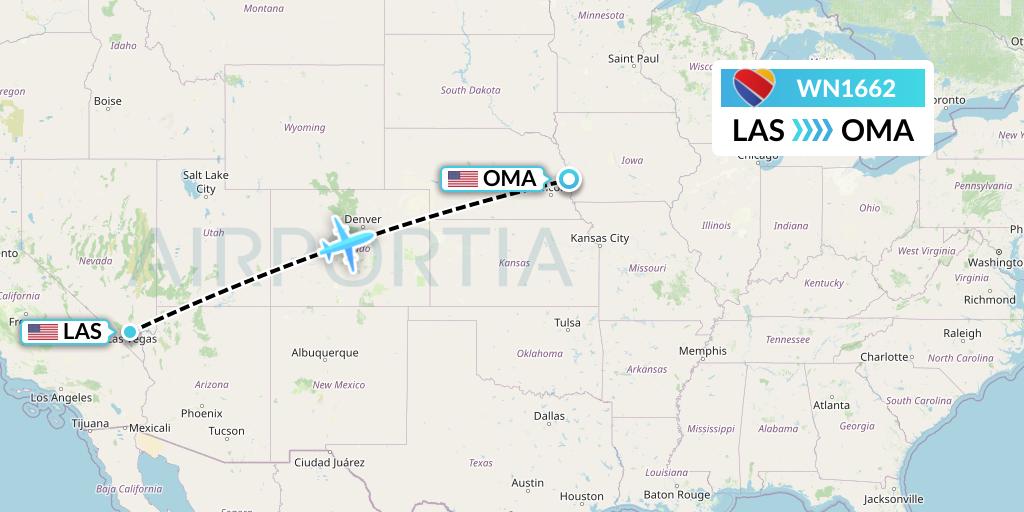 WN1662 Southwest Airlines Flight Map: Las Vegas to Omaha