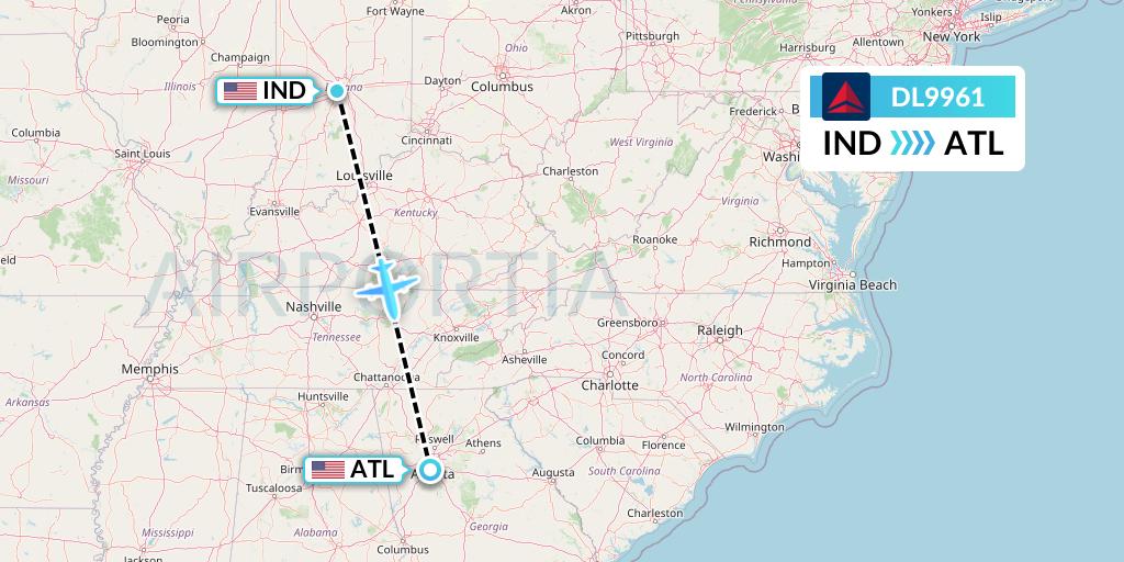DL9961 Delta Air Lines Flight Map: Indianapolis to Atlanta