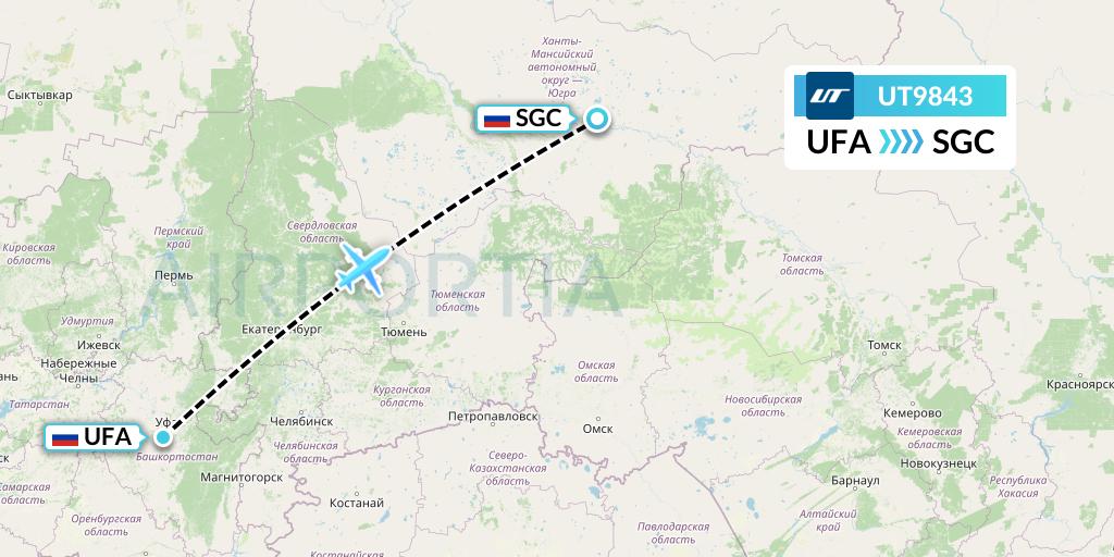 UT9843 UTair Flight Map: Ufa to Surgut