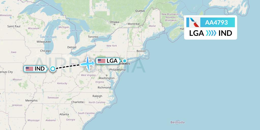 AA4793 American Airlines Flight Map: New York to Indianapolis