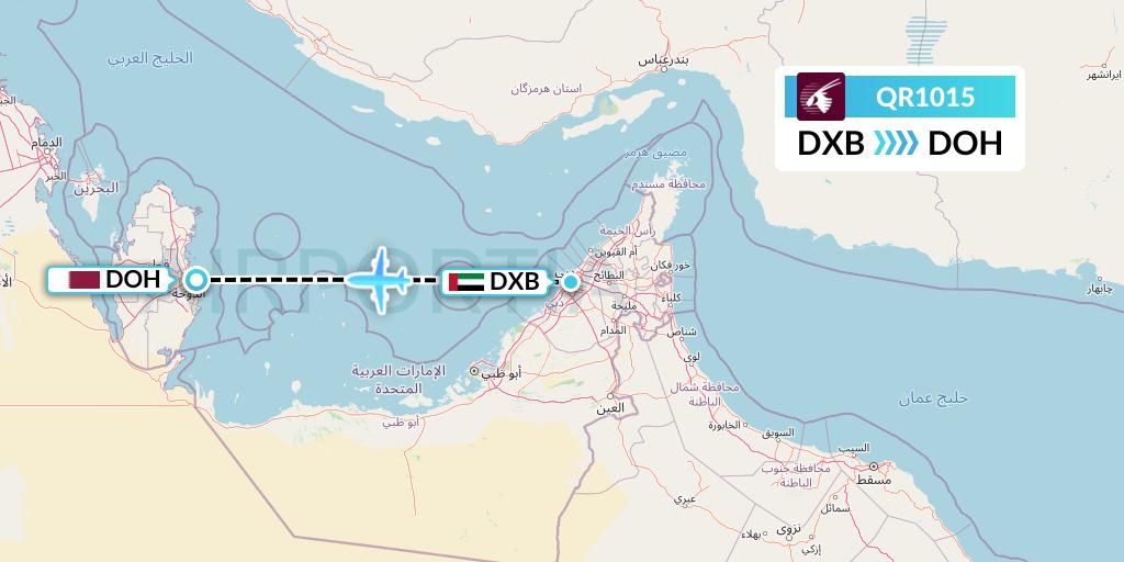 QR1015 Qatar Airways Flight Map: Dubai to Doha