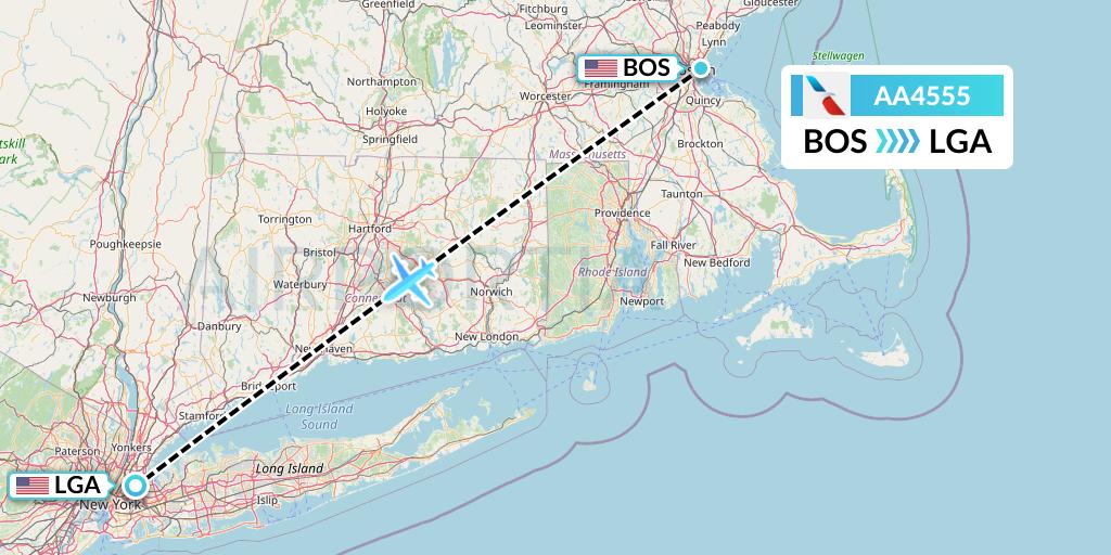 AA4555 American Airlines Flight Map: Boston to New York