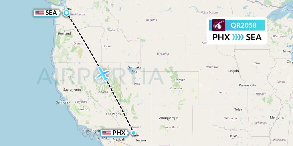 QR2058 Qatar Airways Flight Map: Phoenix to Seattle