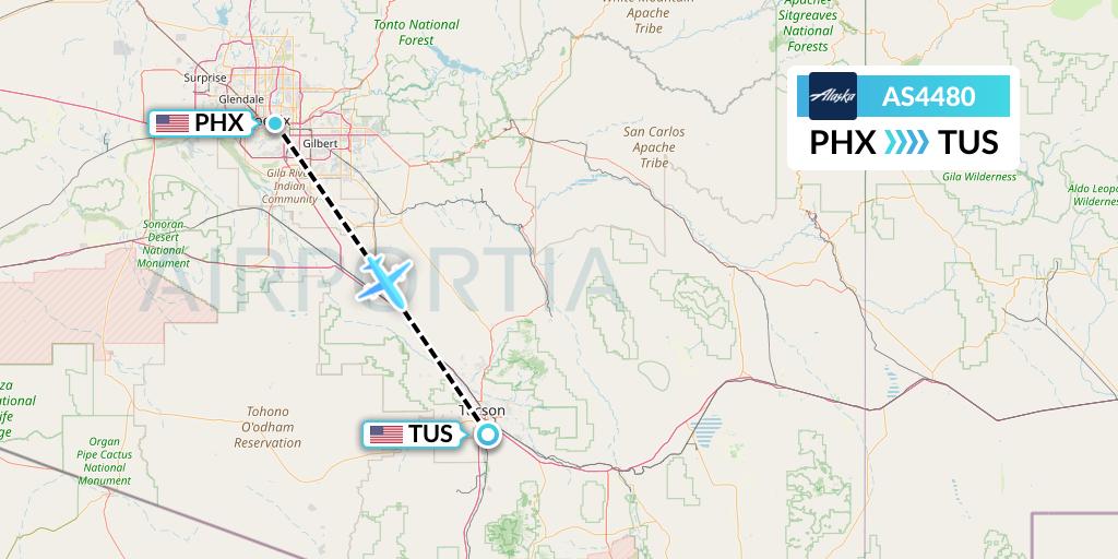 AS4480 Alaska Airlines Flight Map: Phoenix to Tucson