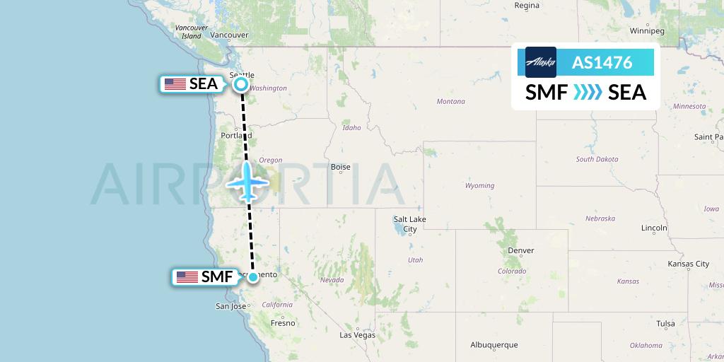 AS1476 Alaska Airlines Flight Map: Sacramento to Seattle