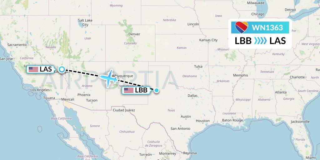 WN1363 Southwest Airlines Flight Map: Lubbock to Las Vegas