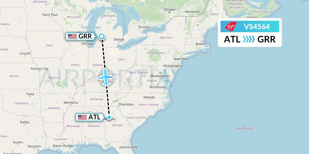 VS4564 Virgin Atlantic Airways Flight Map: Atlanta to Grand Rapids
