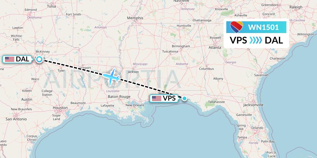 WN1501 Southwest Airlines Flight Map: Valparaiso to Dallas