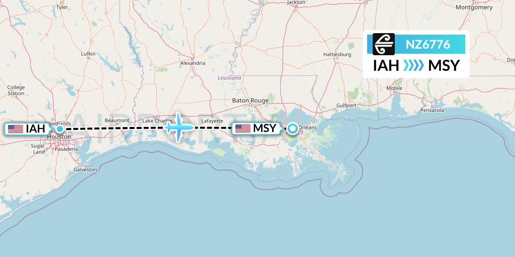 NZ6776 Air New Zealand Flight Map: Houston to New Orleans