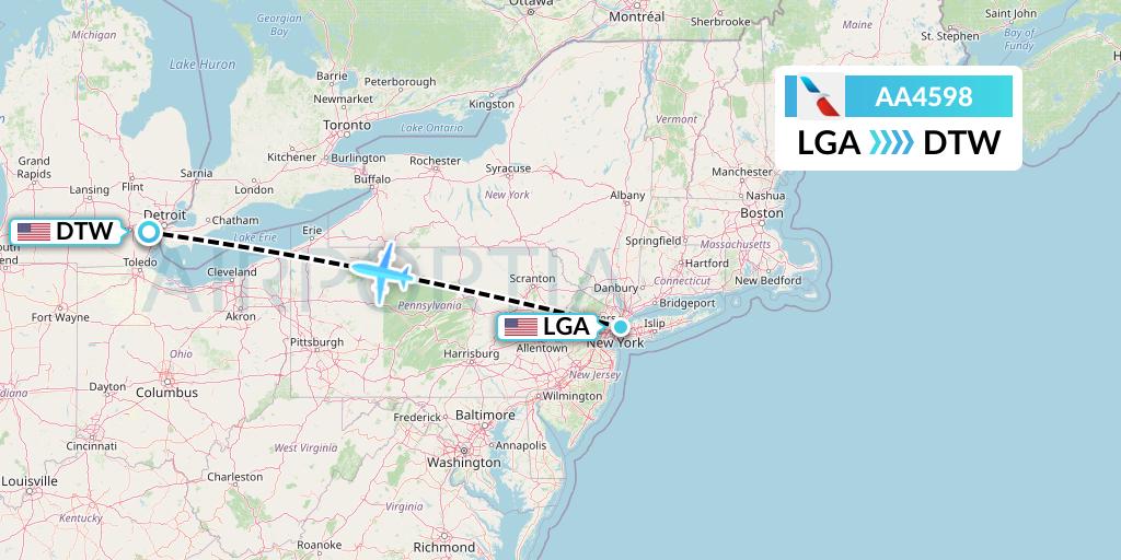 AA4598 American Airlines Flight Map: New York to Detroit