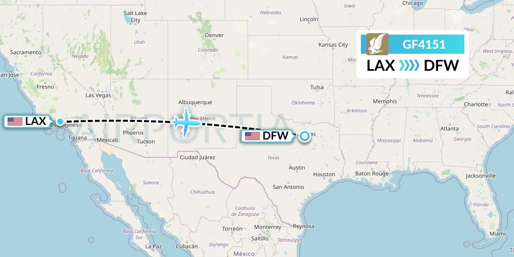 GF4151 Gulf Air Flight Map: Los Angeles to Dallas
