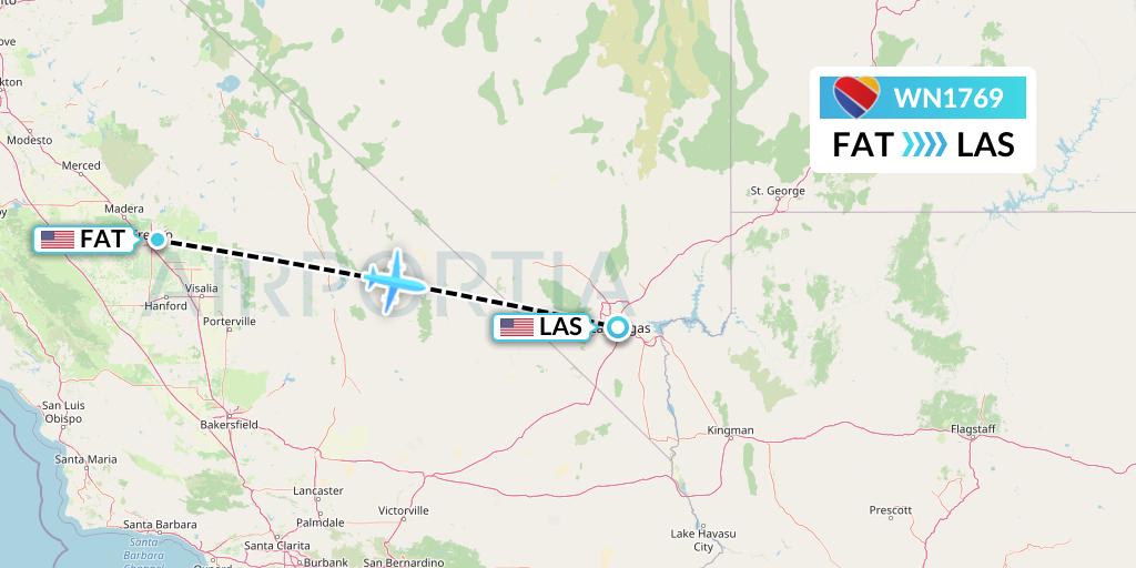 WN1769 Southwest Airlines Flight Map: Fresno to Las Vegas