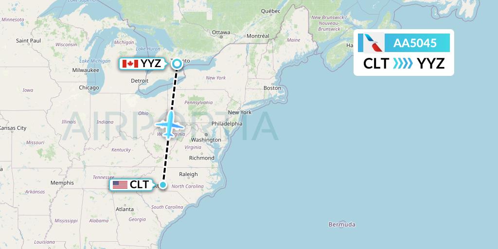 AA5045 American Airlines Flight Map: Charlotte to Toronto