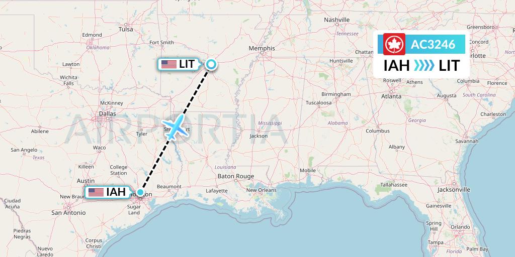 AC3246 Air Canada Flight Map: Houston to Little Rock