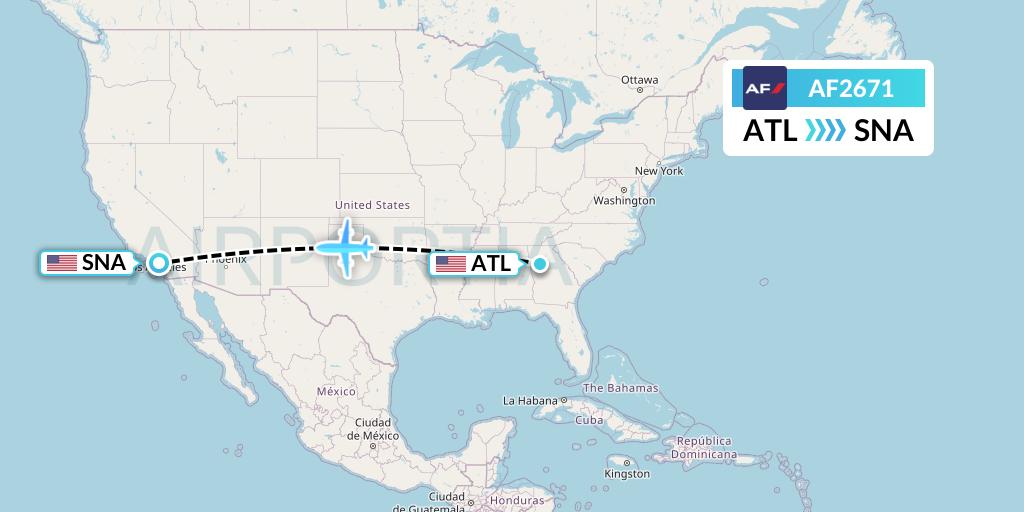AF2671 Air France Flight Map: Atlanta to Orange County