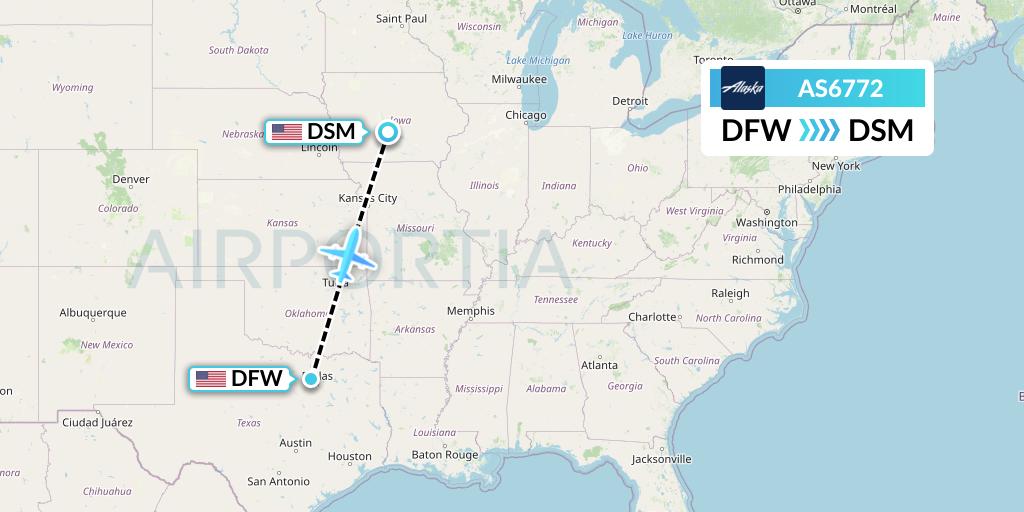 AS6772 Alaska Airlines Flight Map: Dallas to Des Moines