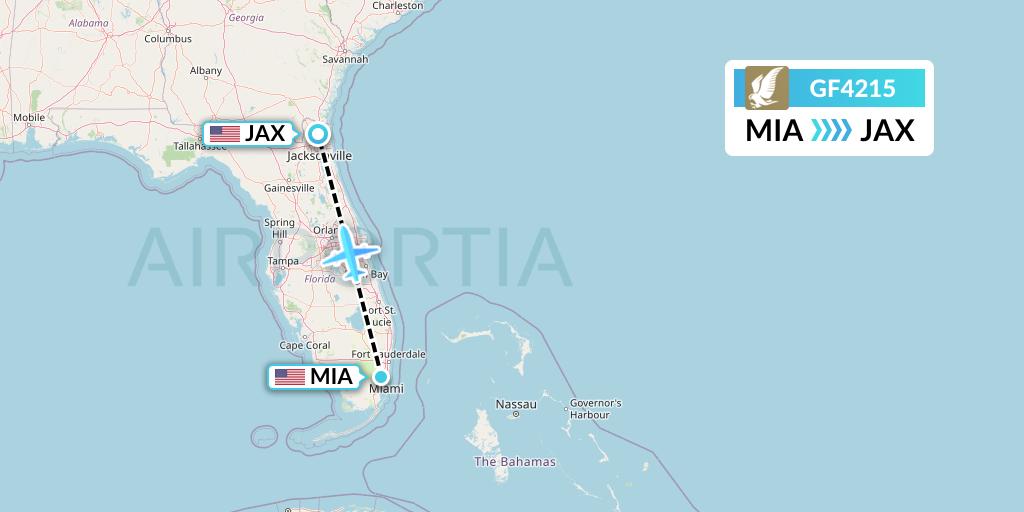 GF4215 Gulf Air Flight Map: Miami to Jacksonville