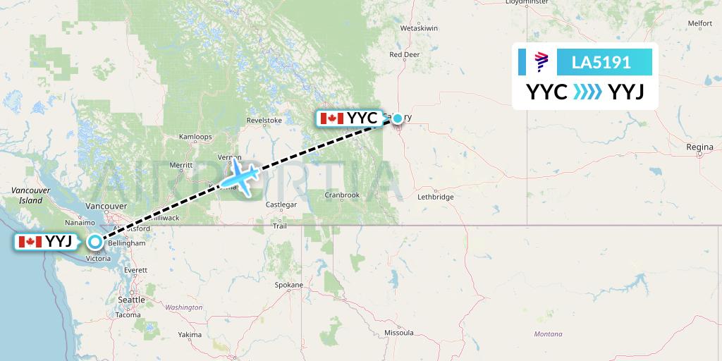 LA5191 LAN Airlines Flight Map: Calgary to Victoria
