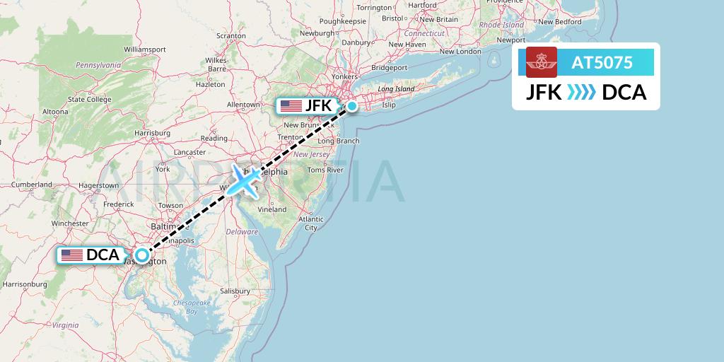 AT5075 Royal Air Maroc Flight Map: New York to Washington