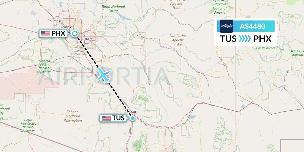 AS4480 Alaska Airlines Flight Map: Tucson to Phoenix