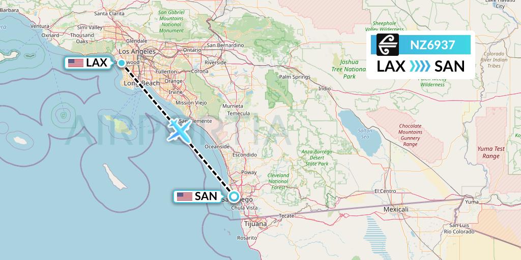 NZ6937 Air New Zealand Flight Map: Los Angeles to San Diego