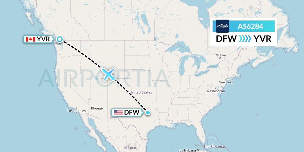 AS6284 Alaska Airlines Flight Map: Dallas to Vancouver