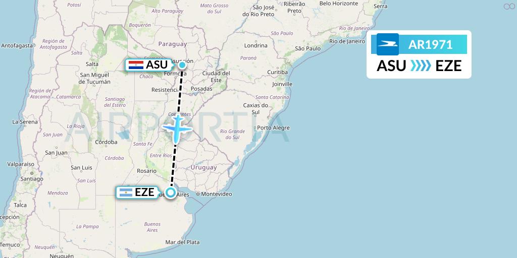 AR1971 Aerolineas Argentinas Flight Map: Asuncion to Buenos Aires