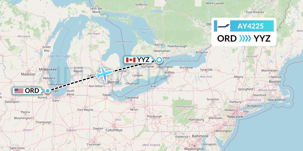 AY4225 Finnair Flight Map: Chicago to Toronto