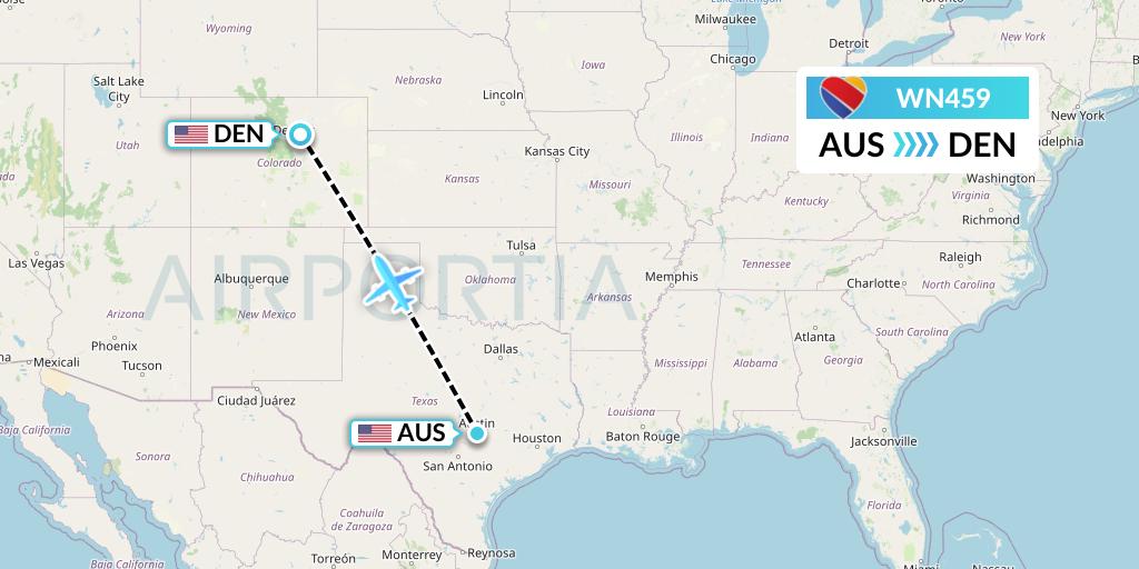 WN459 Southwest Airlines Flight Map: Austin to Denver
