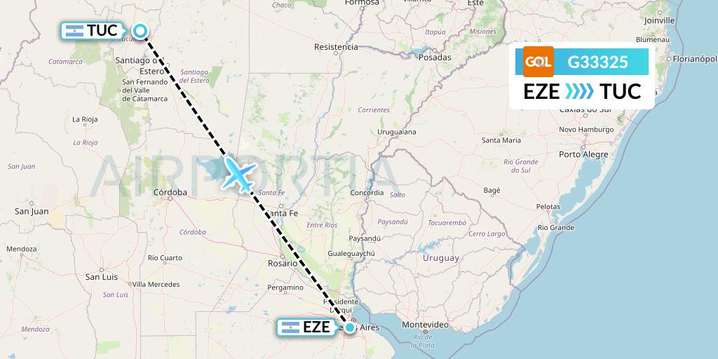 G33325 GOL Transportes Aeros Flight Map: Buenos Aires to Tucuman