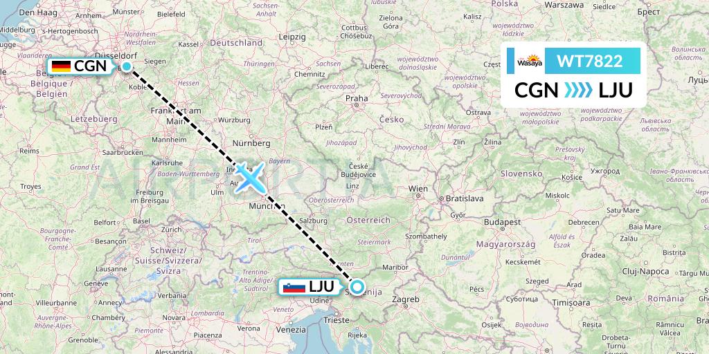 WT7822 Swiftair Flight Map: Cologne to Ljubljana