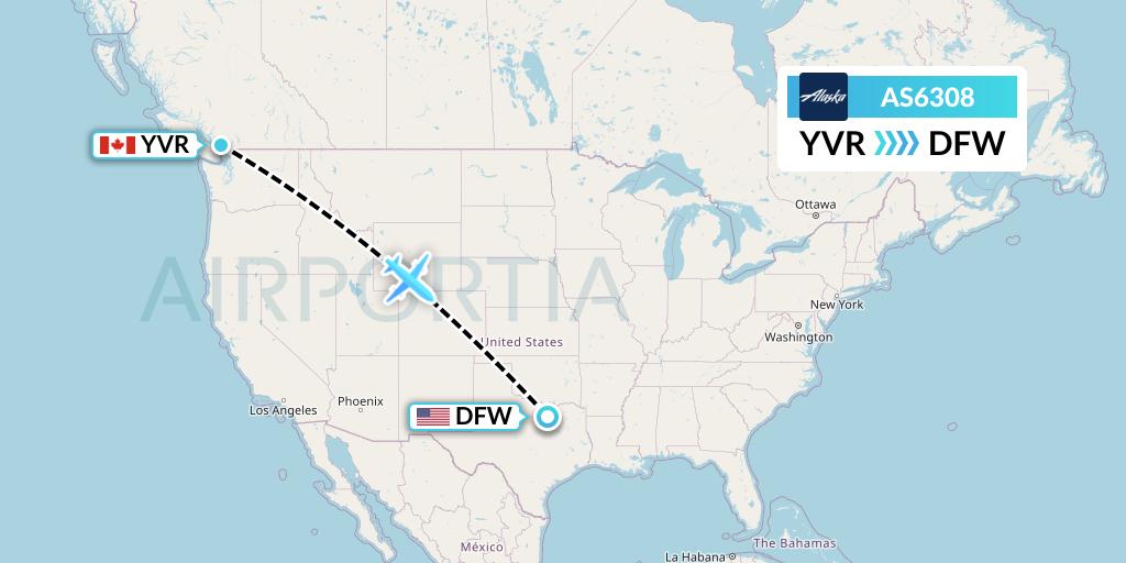 AS6308 Alaska Airlines Flight Map: Vancouver to Dallas