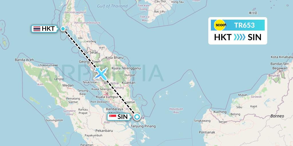 TR653 Tigerair Flight Map: Phuket to Singapore