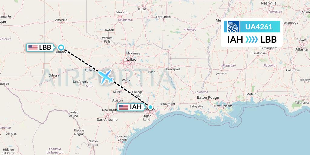 UA4261 United Airlines Flight Map: Houston to Lubbock