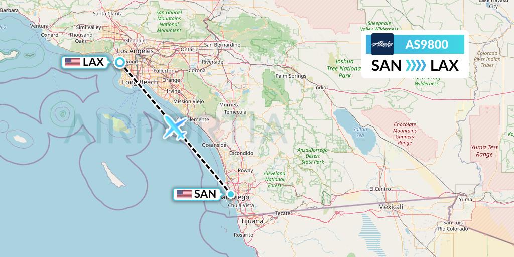 AS9800 Alaska Airlines Flight Map: San Diego to Los Angeles