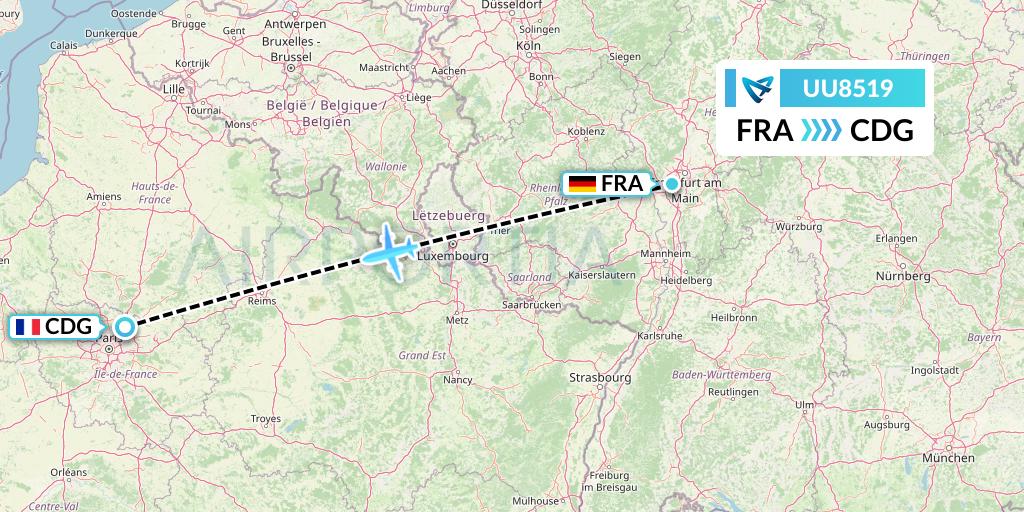 UU8519 Air Austral Flight Map: Frankfurt to Paris